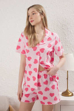 Pembe %100 Pamuklu Kalpli Puantiyeli Sortlu Orme Pijama Tak?m? THMSS25PT00301