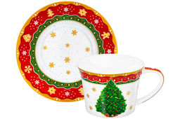 Чайная пара 2 пр. 250 мл 12,5*9,5*7 см Новогодняя ёлка красный узор NEW BONE CHINA - Elan gallery фото 6