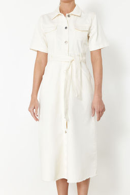 TRENDYOLMILLA Ekru Etek Ucu Puskullu Kemerli Maxi Denim Elbise TWOSS24EL00377 фото 11