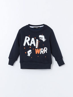 Bisiklet Yaka Bask?l? Erkek ?ocuk Sweatshirt