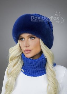 Шапка Ника норка трикотаж индиго