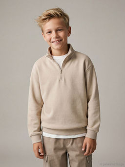 Dik Yaka Yar?m Fermuarl? Erkek ?ocuk Sweatshirt