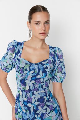 TRENDYOLMILLA Mavi Cicekli A Kesim Sifon Mini Astarl? Dokuma Elbise TWOSS22EL2168  фото 4