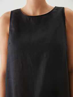 Bisiklet Yaka %100 Keten Elbise