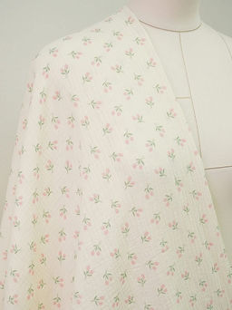 Муслин двухслойный с эф.жатости Розовые тюльпанчики цв.сливочный, ш.1.4м, хл-100%, 125гр/м.кв - Купава фото 7