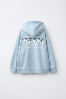 SUDADERA CAPUCHA EFECTO LAVADO TEXTO / Azul claro - Zara фото 2