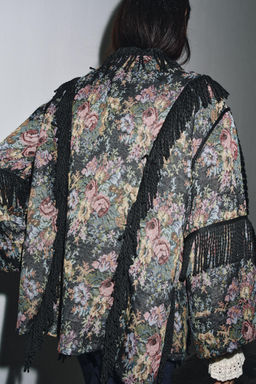 FLORAL JACQUARD FRINGED KIMONO - Zara фото 2