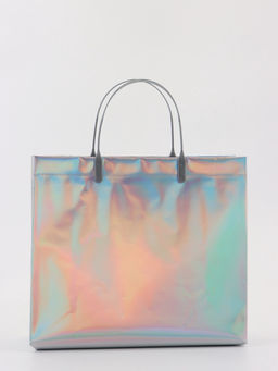 Пакет подарочный ПВХ, голография, серебро, пластиковая ручка, 26×22.5×10 см