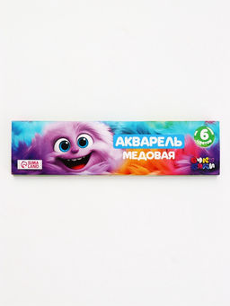 Цена за 4 шт. Акварель 6 цветов, упаковка картон "Монстрик"