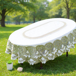 Скатерть арт. 230411/140/3, овальная, размеры 140 см х 240 см, цвет кремово-золотистый