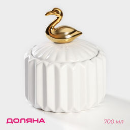 Банка для сыпучих Доляна Золотое крыло. Фламинго, 700 мл, 1215 см, керамика, белая