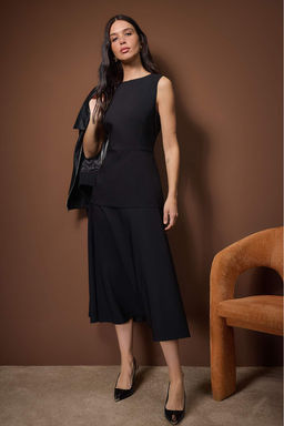 Trendyol Studio Siyah Midi Esnek Dokuma Elbise TWOAW26EL00307 - Trendyolmilla фото 2