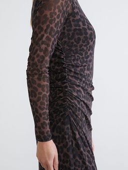 Bisiklet Yaka Leopar Desenli B?zg?l? Elbise