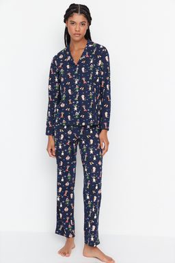 Yesil %100 Pamuklu Leopar Desenli Gomlek Pantolon Orme Pijama Tak?m? THMAW23PT00150 - Trendyolmilla фото 4