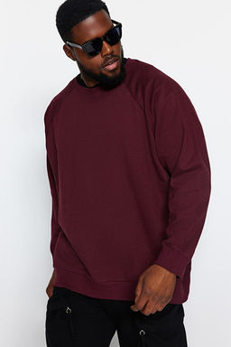 Bordo B_y_k Beden Bisiklet Yaka Oversize/Geni_ Kesim __i Polar Sweatshirt TMNAW24AO00007