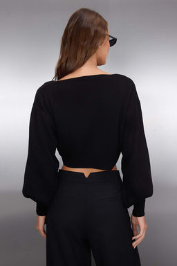 Siyah Super Crop Basic Fiyonklu Triko H?rka TWOAW24HI00315