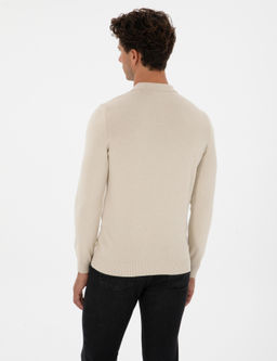 Krem Melanj Slim Fit Polo Yaka Fermuarl_ Basic Triko Kazak - Pierre cardin фото 5