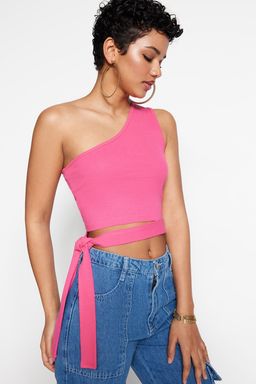 Trendyolmilla Tarc?n Tek Omuz Fitted/Vucuda Oturan Baglama Detayl? Fitilli Orme Bluz TWOSS22BZ1558 фото 2