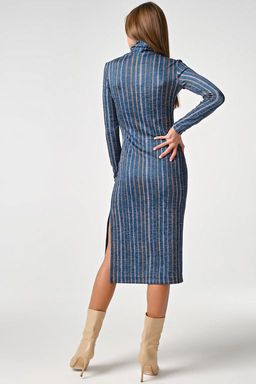 Платье трикотажное миди с длинным рукавом в полоску - Fly фото 7