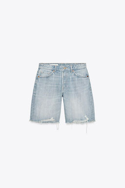 RIPPED MID-WAIST TRF DENIM BERMUDA SHORTS - Zara фото 11