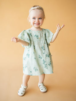 Платье хлопковое с цветочным принтом Зеленое 0+ - Bungly фото 6