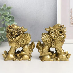 Нэцкэ фигурка «ПиЯО», полистоун, под бронзу, набор 2 шт., 9×5.3×8.5 см