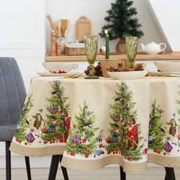 Скатерть новогодняя Этель Noble Christmas d=150см +/-3см с ГМВО, 100%хл, саржа 190 гр/м2