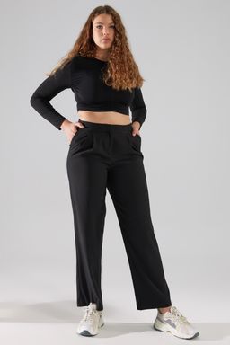 TRENDYOLMILLA Siyah Straight/Duz Kesim Pilili Dokuma Pantolon TWOSS19WX0017  фото 10