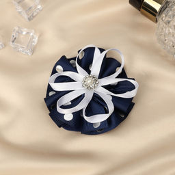 Цена за 6 шт. Бант для волос на резинке «Школьница», горошек и ленточка, d=7 см, бело-синий