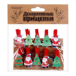 Прищепки декоративные «Новый год», 10 шт., верёвка — 100 см