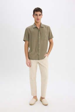 Relax Fit Polo Yaka Keten G_r_n_ml_ Yazl_k K_sa Kollu G_mlek - Defacto фото 4