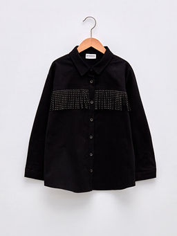 P?sk?l Detayl? Uzun Kollu Gabardin K?z ?ocuk G?mlek