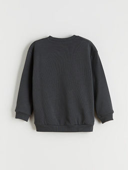 Bisiklet Yaka Bask?l? Erkek ?ocuk Sweatshirt