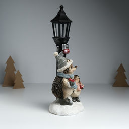 Фигурка светящаяся «Ёжики в зимних нарядах у фонарного столба», 12.5×10.5×31.5 см
