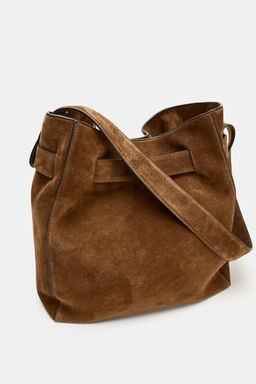 LEATHER BUCKET BAG WITH BELT DETAIL - Zara фото 4