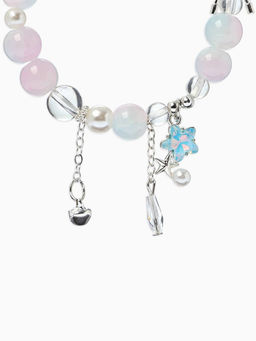 Браслет с подвесками "Сахарный" звёздочка, шар №10/8, цвет розово-голубой в серебре