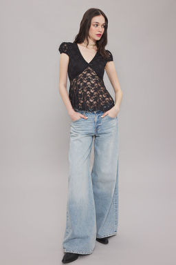 Trendyolmilla Siyah Tul Fitted/Vucuda Oturan Esnek Orme Bluz TWOSS25BZ00049  фото 2