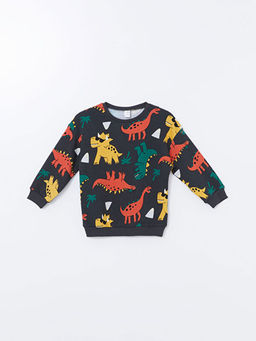 Bisiklet Yaka Bask?l? Erkek ?ocuk Sweatshirt