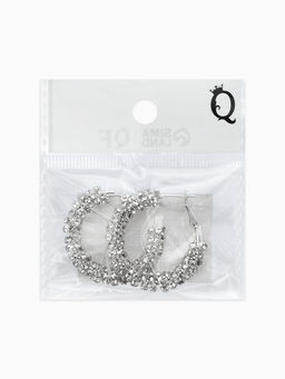 Серьги-кольца со стразами "Россыпь" d=3,5см, цвет белый в серебре
