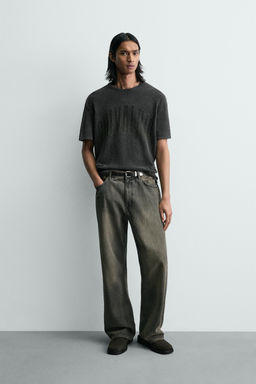 CAMISETA PUNTO ESTAMPADO LAVADO / Negro