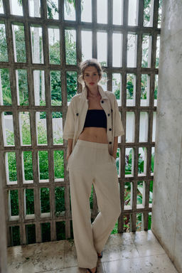 PANTAL?N SAFARI CON LINO / Beige claro