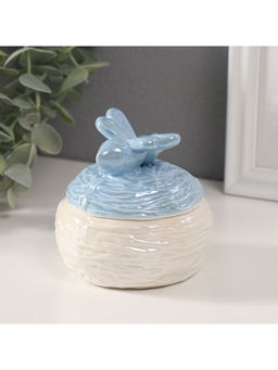 Шкатулка для украшений «Пчёлка на улье», керамика, голубой перламутр, 8.5×8.5×8 см