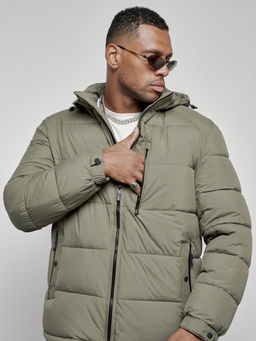 Куртка спортивная мужская зимняя с капюшоном цвета хаки 8362Kh - Wonderrman фото 10