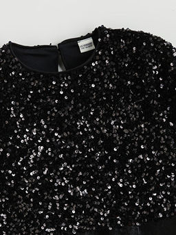 Bisiklet Yaka Payetli K?z ?ocuk Elbise