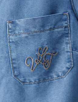 Укороченная блузка с кулиской из джинсового лиоцелла - Vilatte фото 2