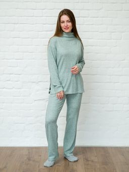 Пуловер трикотажный зеленый с манжетами - Odis фото 2