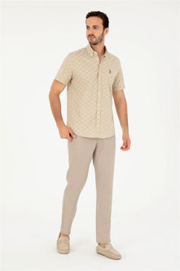 U. S. Polo Assn / Мужская рубашка светло-хаки с коротким рукавом - U.s. polo assn фото 4