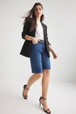 TRENDYOLMILLA Siyah Yuksek Bel Denim Bermuda TWOSS25SR00017  фото 2