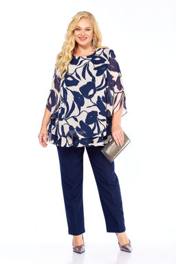 Костюм Элль стиль 2213/8-Р темно-синий+бежевый/темно-синий  фото 2