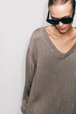 JERSEY PUNTO GRUESO CUELLO PICO / Gris topo - Zara фото 3